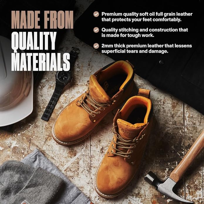 Work Boots for Men Soft Toe – 6inch Leather Boots for Construction Rubber Sole Working botas de trabajo para hombre, “Tank” Workboots