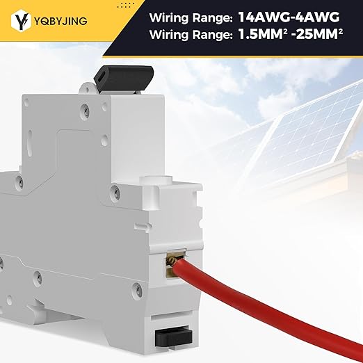 DC Circuit Breaker 10 Amp Solar Panel Disconnect Switch 12V-500V 1 Pole Miniature Solar Circuit Breaker for Outdoor PV Homes Battery, AC 110V DIN Rail MCB