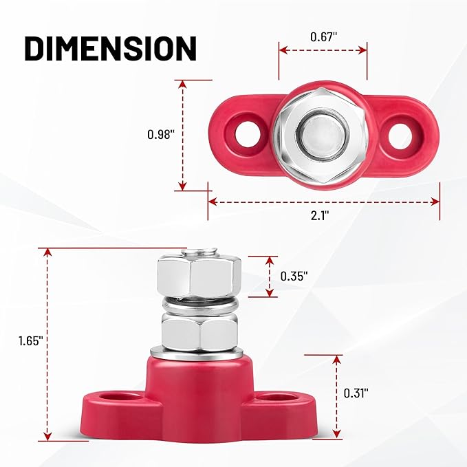 RED WOLF 12V 150A Power Distribution Block 3/8" Single Stud Busbar M10 Terminal Bus Bar 12 Volt DC Battery Junction Post Power for Auto Boat Marine Solar System Positive and Negative (2PC)