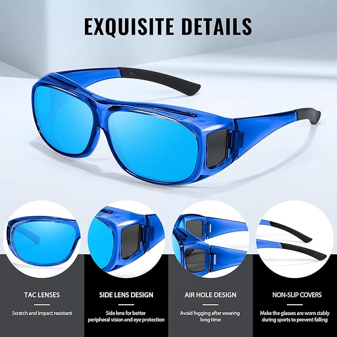 Myiaur Fit Over Glasses Sunglasses for Men Women， Polarized UV400 Protection, Anti-Glare for Driving & Outdoor Activities