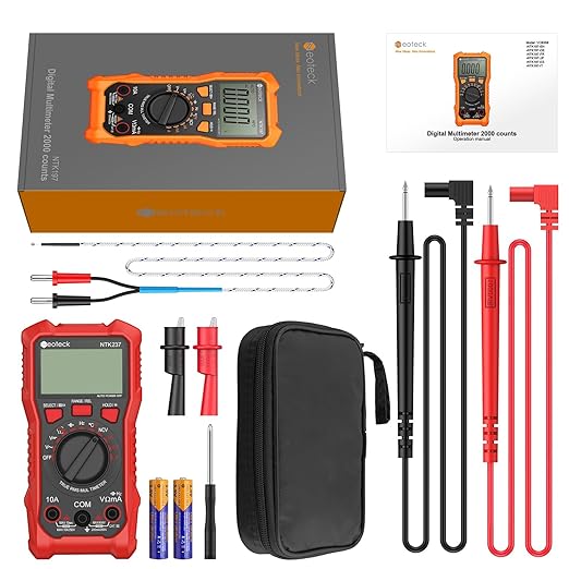 Neoteck 2000 Counts Digital Multimeter Voltmeter Tester with NCV, LCD for AC/DC Voltage&Current, Resistance, Capacitance, Live Wire, Frequency, Temperature, Duty Cycle, Continuity, Diode Measuring-Red