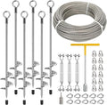 6 Pcs 30" Ground Anchors Heavy Duty with 50ft 1/4" Stainless Steel Cable & 3Pcs Turnbuckle, Fully Welded Ground Anchors Screw in Auger Earth Anchors for Sheds, Mobile Home, Tent, Swing Set