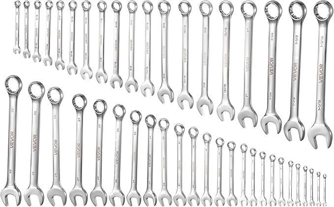 VEVOR Combination Wrench Set, 44-Piece SAE and Metric, 12-Point Box End and 15° Angled Open End Combination Wrenches with Roll Up Pouch, Carbon Steel, for General Household and Automotive Repairs
