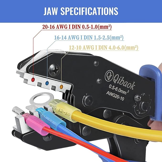 Qibaok Crimping Tool Ratcheting Wire Crimper for Heat Shrink Connectors Ratchet Terminal Crimper Wire Crimp Tool AWG 22-10