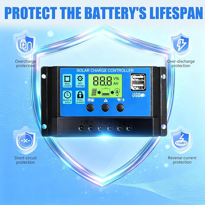 KEPEAK Solar Panel Kit 25W 12V, Solar Battery Trickle Charger Maintainer + Controller for Boat Car RV Motorcycle Marine Automotive