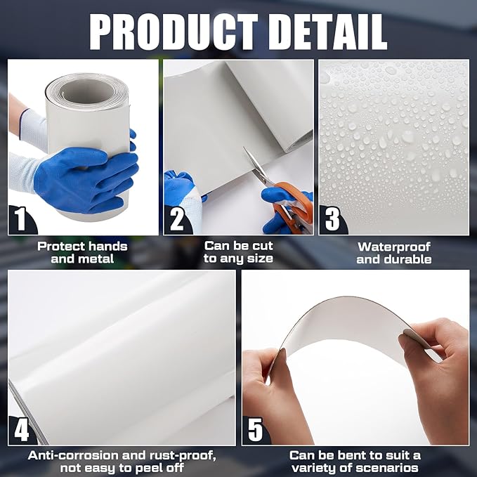 Tandefio 2 Rolls Aluminum Flashing Roll 8 Inch x 25 ft, 0.5 mm Thickness Roof Flashing Metal Flashing Aluminum Sheet Metal Roll with Cut Proof Gloves and Stainless Steel Nail for Roofing Stain