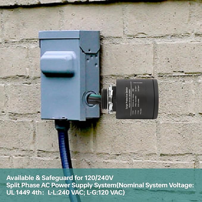 WeCooper 120/240VAC Universal HVAC Surge Protective Device,Type 1 SPD,25KA,IP66,SCCR 200KA,TFMV Technology,1-Phase,3-Wire, UL1449 4th,Ultimate Comprehensive Surge Protection