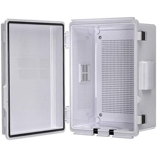 ABS Electrical Junction Box, Ventilated Design, Cable Grommets, IP65 Waterproof Enclosure, Indoor/Outdoor Use with Mounting Panel. (Grey Cover, 8.7"x6.7"x4.3")