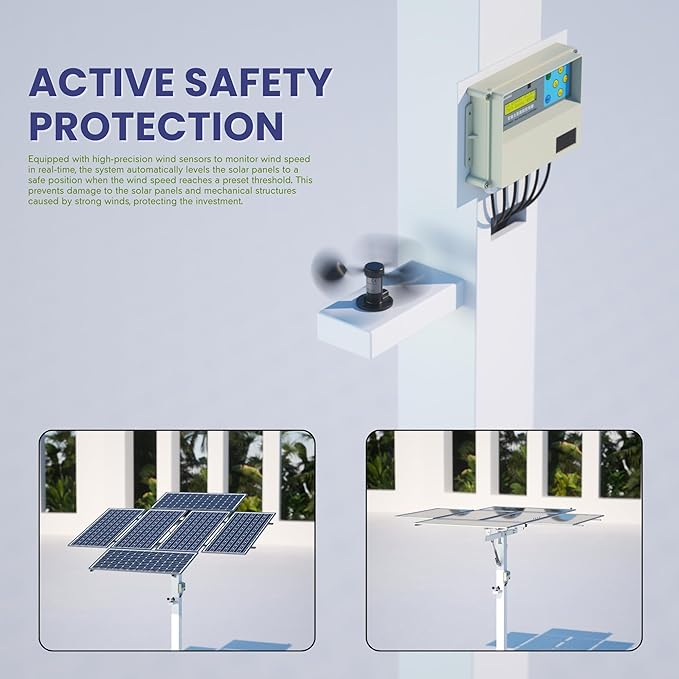 Dual Axis Solar Tracker Controller, Automatic Sun Tracking Controller, Solar Panel Solar Tracking System Control Kit with Sunlight Sensor, Wind Speed Sensor, 2 Limit Sensor, Remote Control