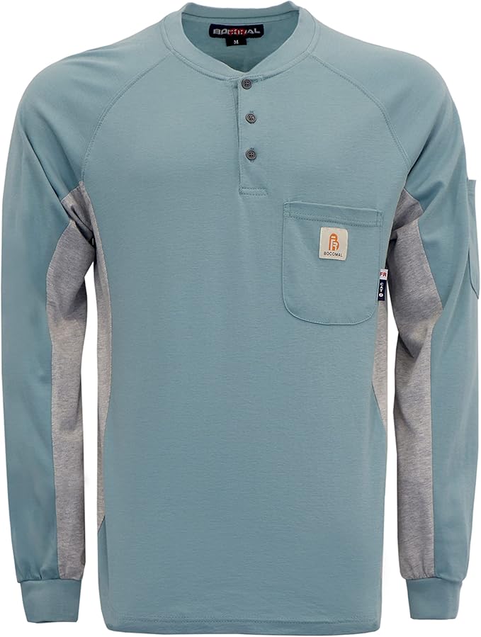 BOCOMAL FR Shirts for Men Crew Neck Long Sleeve 5.5oz Light Weight Flame Resistant/Fire Retardant Clothing Shirt