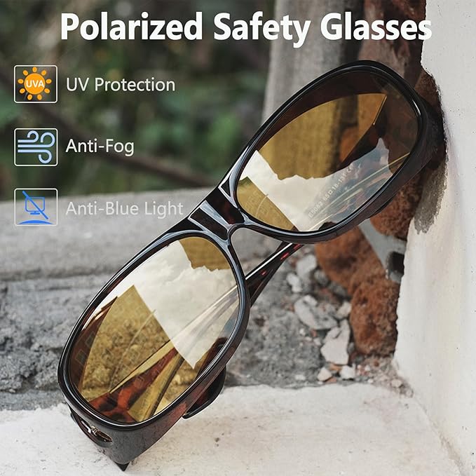 Feaglo Safety Goggles, Polarized Safety Glasses, Anti-Fog, Blocking Blue Light, Anti-Scratch, Anti-Fatigue Anti Glare