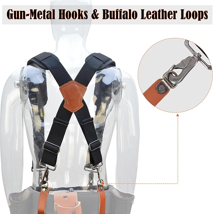 WELKINLAND Lightweight Tool belt suspenders, Leather tools bag suspenders,Suspender for tool belt, Tool belt suspenders for men,Tool bags suspenders