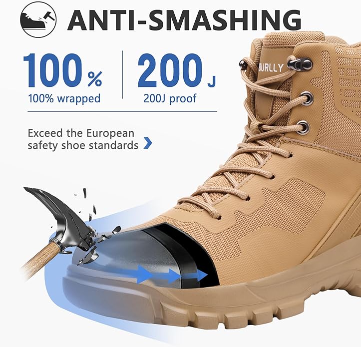 Hogent Steel Toe Boots for Men Lightweight Comfortable Work Boots with Air Cushion Puncture Proof Safety Shoes for men Industrial Construction Warehouse Work