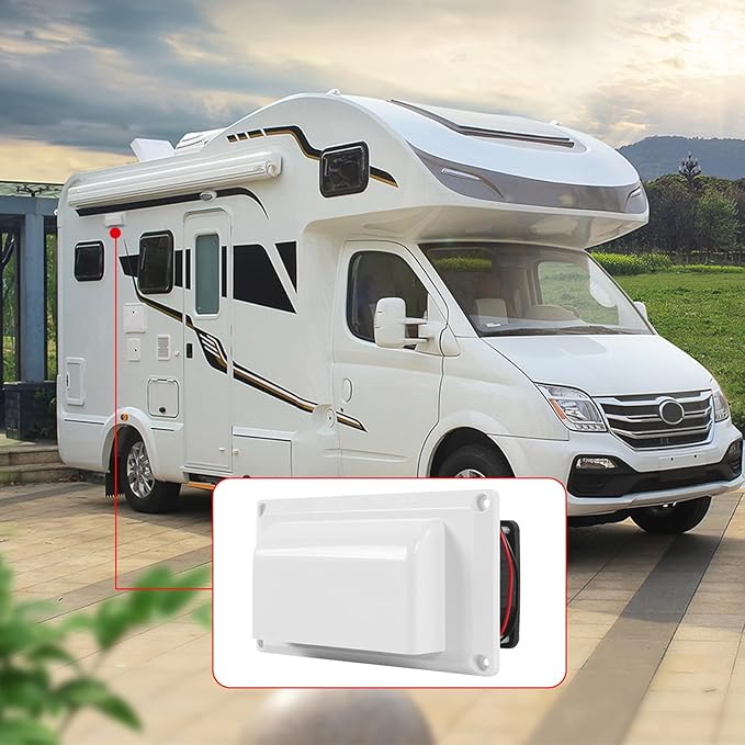 Flylin 12V RV Side Vent Fan, Air Vent Ventilation Fan with Mounting Screws Plastic Exhaust Fan for RV Motorhome Caravan Camper Boat Marine Yacht (White)