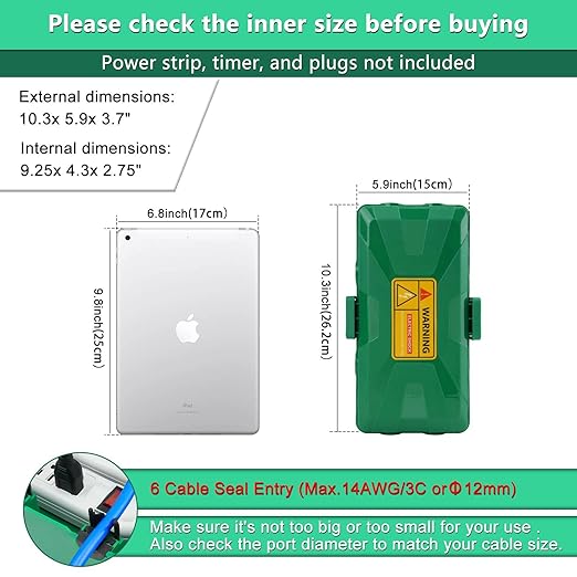 NineLeaf Outdoor Electrical Box,IP54 Waterproof Extension Cord Cover Weatherproof, Protect Outlet, Plug, Socket, Timer, Power Strip, Holiday Light Decoration,10.3x5.9x3.7inch,Green