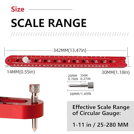 Large Compass for Drawing Circles, Portable Aluminum Alloy Woodworking Arc Ruler, Metric/British Carpenter Fixed-Point Marking Gauge Tool