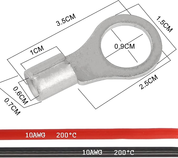 Solar Battery Cables 10 Gauge Power Inverter Cables with 3/8" Ring Terminals 10AWG Wire Tinned Copper Tray Extension Cable for Solar,RV,Auto Car,Boat (3M)