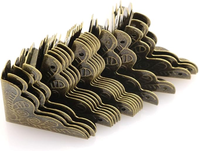 Tegg Box Corner Protector 20PCS Antique Brass Triangle Rattan Carved Wood Case Edge Guard