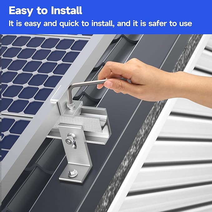 Solar Panel Mounting Brackets Kit 10Pcs Solar Roof Mount Kit for 1-4 Pieces Thickness 1.57-1.6” Solar Panels(100-400W), Aluminum Alloy Mount for Flat Pitched Roof Rack Mounting Brackets