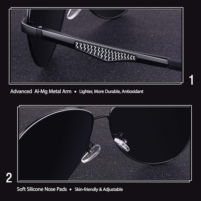 GQUEEN Classic Military Style Pilot Polarized Sunglasses Spring Hinges Al-Mg for mens womens MOS1