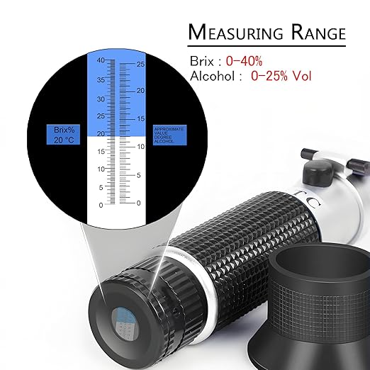 Wine Refractometer,V-Resourcing Hand Held Brix/Alcohol Refractometer with ATC for Wine Making Homebrew Kit, Dual Scale(Brix 0-40%, Alcohol 0-25%)