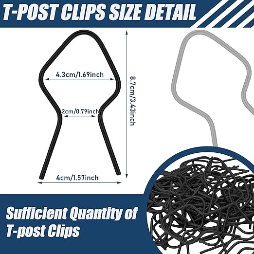Hicarer 400 Pcs T Post Clips Metal Wire Fence Clips Galvanized Steel Tie Ez Twist Preformed Fencing Clip 11 Gauge Fence Ties for T-Posts/u-Posts (Black)