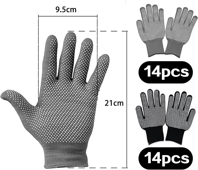 14 Pair Work Gloves With Anti-slip Grip Liners, Knitted Nylon Dot Grip Safety Gloves for Men & Women - Black/Grey