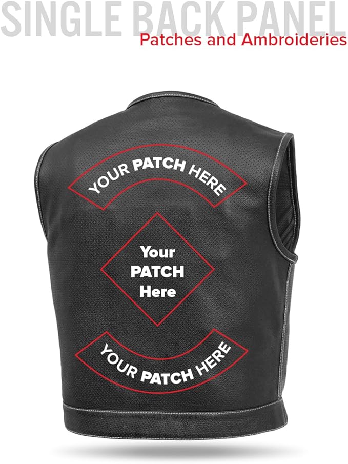 First Mfg Co - Lowside - Mens Motorcycle Biker Riding Canvas, Leather, Twill, Perforated Leather Vest