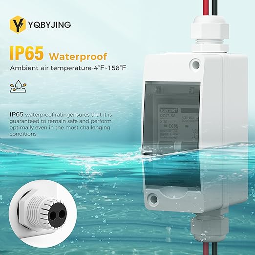 Solar Panel Disconnect Switch 20Amp DC AC Miniature Circuit Breaker 500V 2 Poles with PV Connector and IP65 Waterproof UV-Proof Box for Outdoor Solar PV Homes Battery