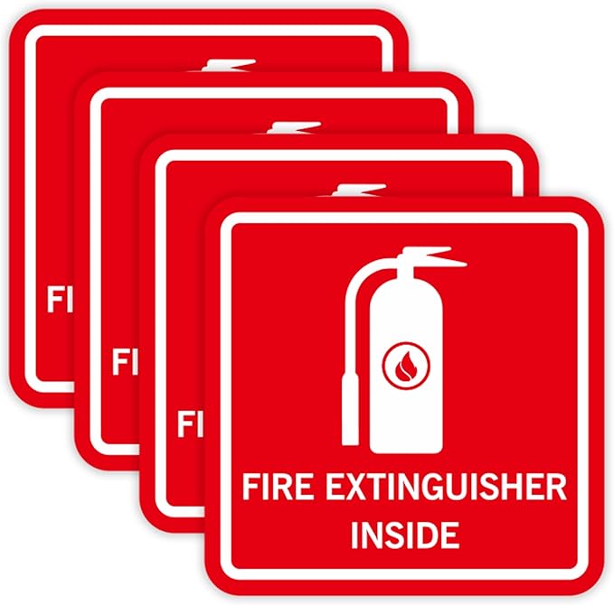 4PCS Fire Extinguisher Inside Stickers Sign, Self-Adhesive Weatherproof and Fade-Resistant Vinyl Fire Extinguisher Decals, Fire Extinguisher Sign for Home,Trucks, Cars, Trailers, Vehicles and Fire Extinguisher Boxes（3.1" x 3.1"）