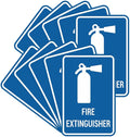 Signs ByLITA Portrait Round Fire Extinguisher Sign with Adhesive Tape, Mounts On Any Flat Surface (Blue) - Large (10 Pack)