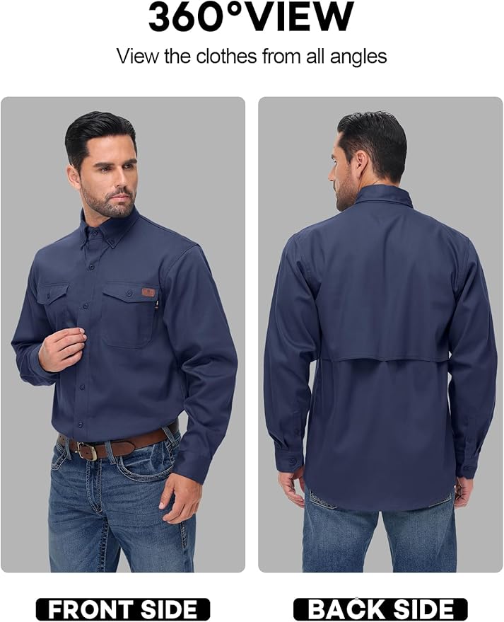 FR Shirt for Men 6oz Ripstop Lightweight Back Vented Mesh Breathable Flame Resistant CAT2 NFPA2112 Welding Shirts