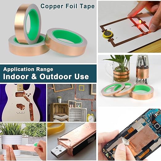 BOMEI PACK Copper Foil Tape 3 Pack 1.97mil x 1inch x 66ft with Conductive Adhesive for Guitar and Crafts, Soldering, Stained Glass, Electrical Repairs, Grounding