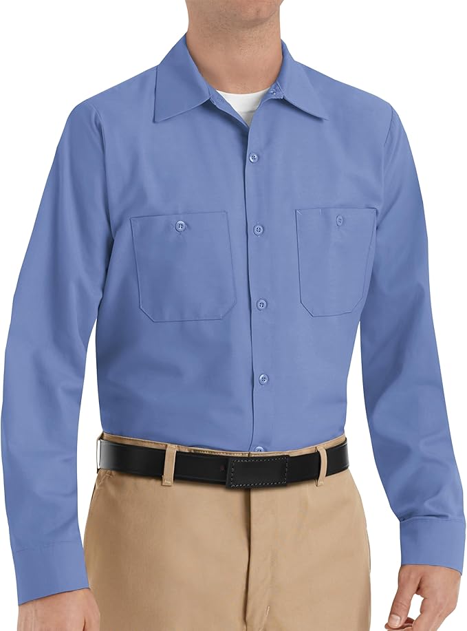 Red Kap Men's Long Sleeve Industrial Work Shirt | Moisture Wicking Button Up, Wrinkle Resistance Fights Fading & Stains