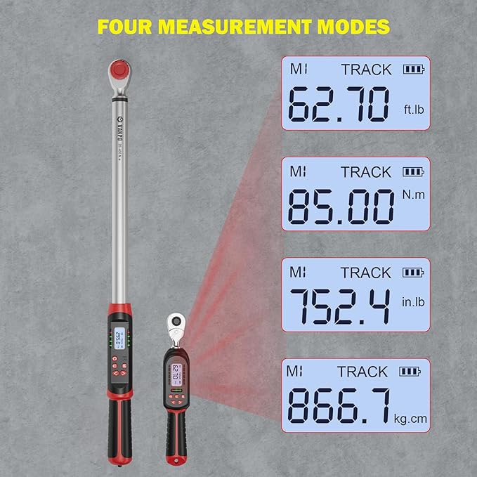 VANPO Digital Torque Wrench Set, 2Pcs 3/8" (3.1-62.7Ft.lb/4.2-85Nm) & 1/2" (14.7-295Ft.lb/20-400Nm) Electronic Torque Wrench with Buzzer, LED Indicator, Preset Value, Data Storage for Moto, Car, Truck