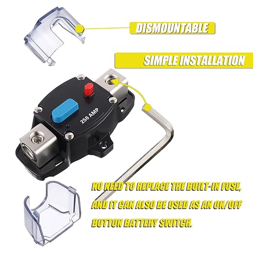 250A 12-48 Volt DC Self Recovery Circuit Breaker with Manual Reset Button for Automotive Rv Marine Boat (250Amp)