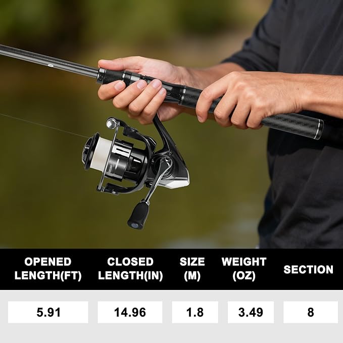 Telescopic Fishing Rod and Carbon Fiber Spinning Reel Combo – Lightweight Travel Fishing Pole Portable Backpack Kit