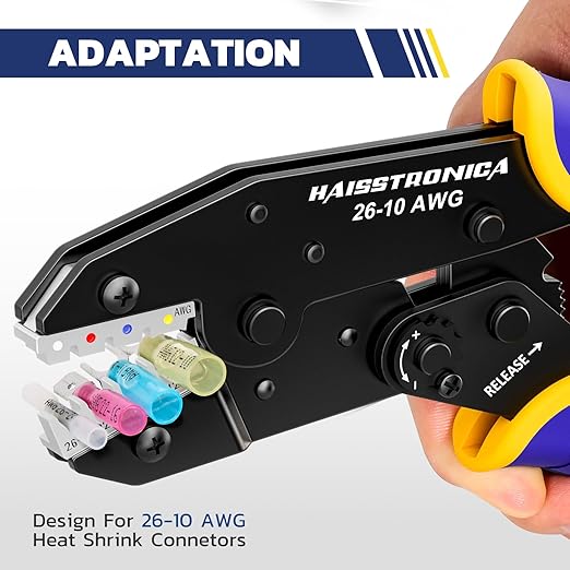 haisstronica 340PCS Heat Shrink Wire Connectors Set, 26-10AWG Marine Grade Heat Shrink Butt Connectors with 9" Crimping Tool and Organizer (4Colors/4Sizes)