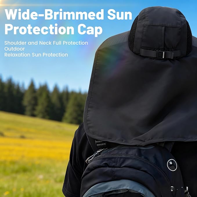 Solar Fan Hat Wide Brim Hat with Fan Sunscreene Neck Flap 3-Speed Outdoor Sun Hat for Fishing,Hiking,USB Solar Charging