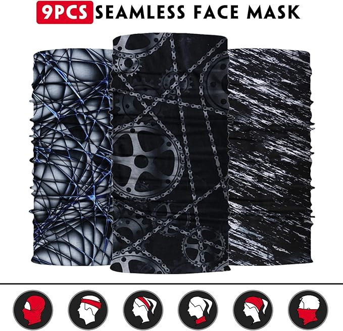 Venswell Neck Gaiter Face Mask Men Women,Seamless Bandana Rave Face Cover Scarf Mask,Balaclava,Headband, Head Wrap,Headwear