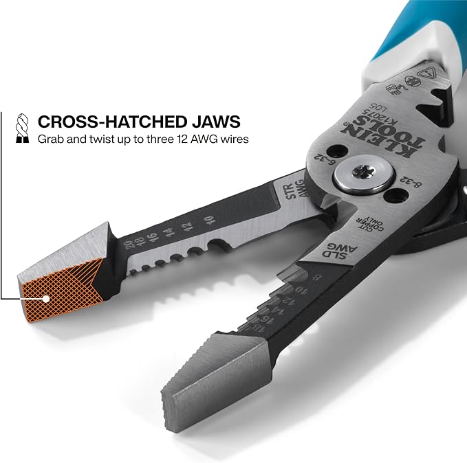 Klein Tools K12075 Heavy-Duty Wire Stripper, Slim-Forged Design, Self-Opening Wire Stripping Tool, Electrical Pliers with Shear Cutter, Cable Stripper Tool