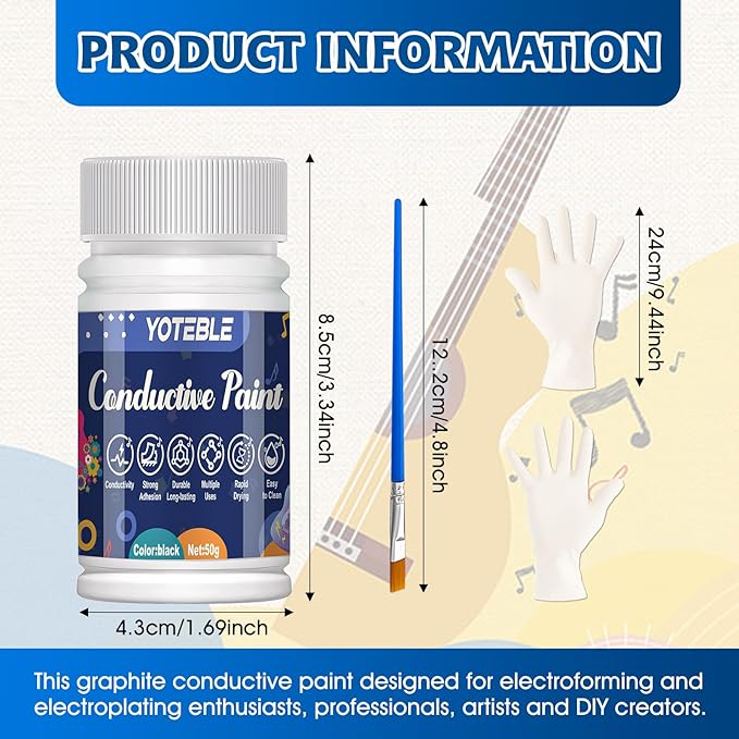 Guitar Shielding Paint, Conductive Paint, Noise Reduction, Reduces Hum, Excellent Adhesion, Water-based Formula for Guitar Cavity Shielding, Black, 50G（Resistivity: 10-90 ohms/cm）