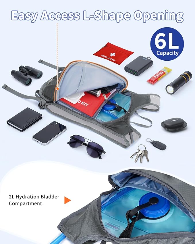 sportsnew Hydration Backpack with 2L Water Bladder, 6L Lightweight Water Backpack for Hiking, Running and Cycling, Hydro Pack for Men Women