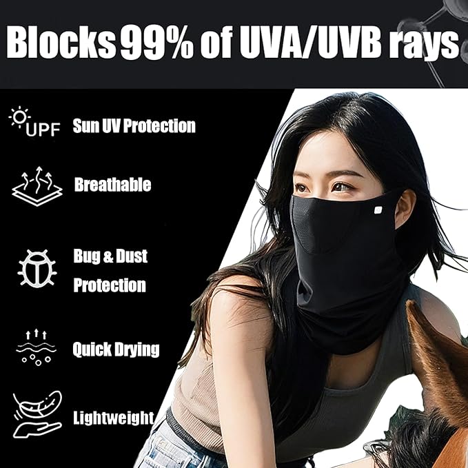UPF 50+ Breathable Cooling Face Cover Sun UV Protection Earloop Neck Gaiter Scarf for Golf, Hiking, Fishing & Outdoors