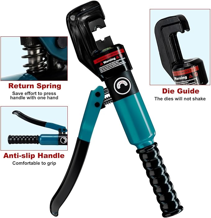 Hydraulic Crimping Tool and Cable Cutter, 12 AWG to 00 (2/0), 10 Tons Electrical Terminal Cable Wire Tool Kit with 9 Die Sets