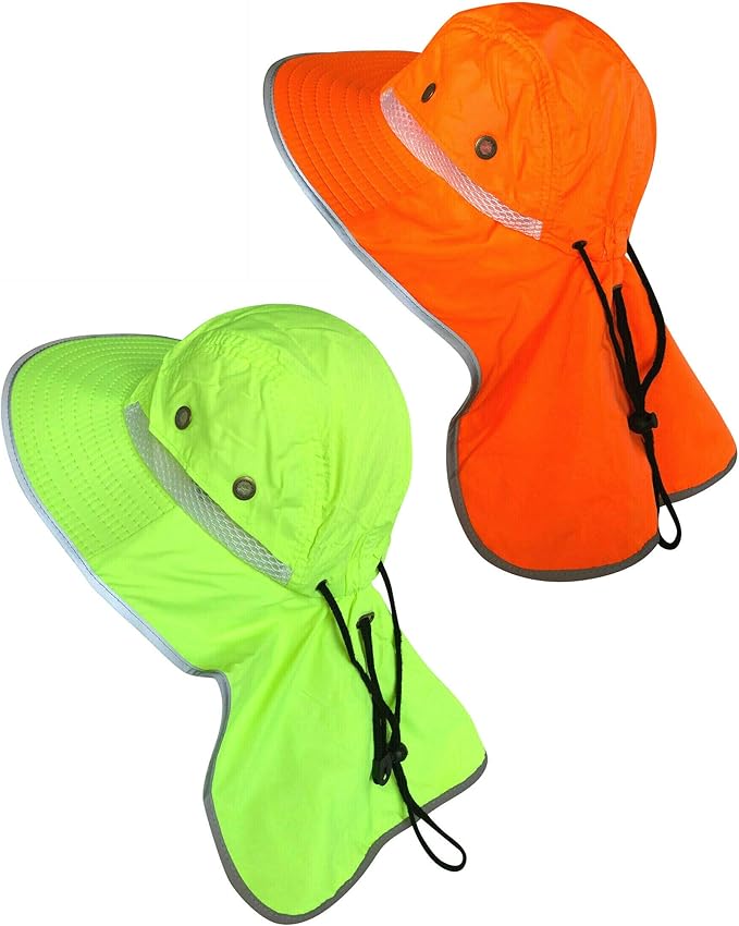 Men High Visibility Sun Hat with Neck Flap Wide Brim Boonie Hat Bucket Cap Packable Adjustable