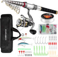Fishing Rod Reel Combo Full Kit Telescopic Spinning Pole Set with Reel Line Lures Hooks Carrier Bag Saltwater Freshwater Fishing Gear Tool for Kids Adults Professional