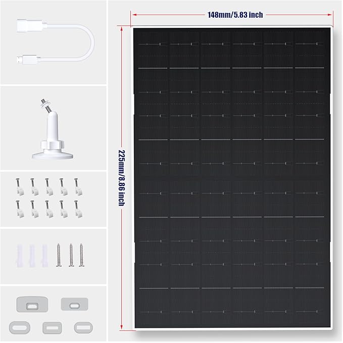 Zivif 7W Solar Panel for Security Camera, USB Solar Panel Compatible with Eufycam 2C/2C Pro/2/2 Pro/E20/E40/E, Solar Panel Charger with USB-C Port, with Micro USB Connector & Rubber Plug, White