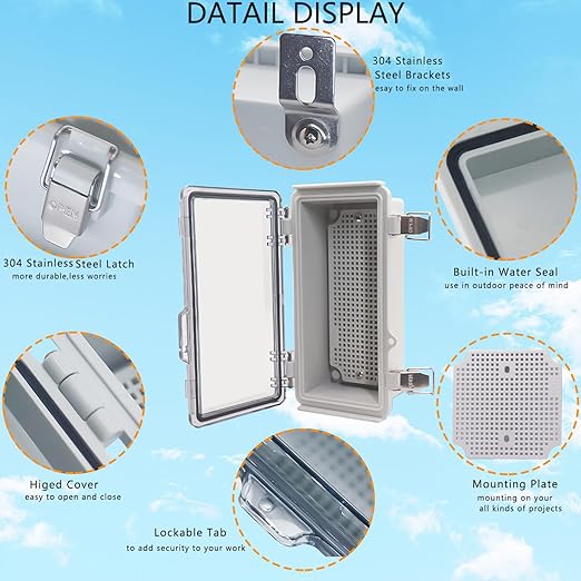 Electrical Box, Outdoor Waterproof Box IP67 Junction Box with Mounting Plate,ABS Plastic Project Box Power Cord Enclosure Clear 7.9" Dx3.9 Wx2.8 H