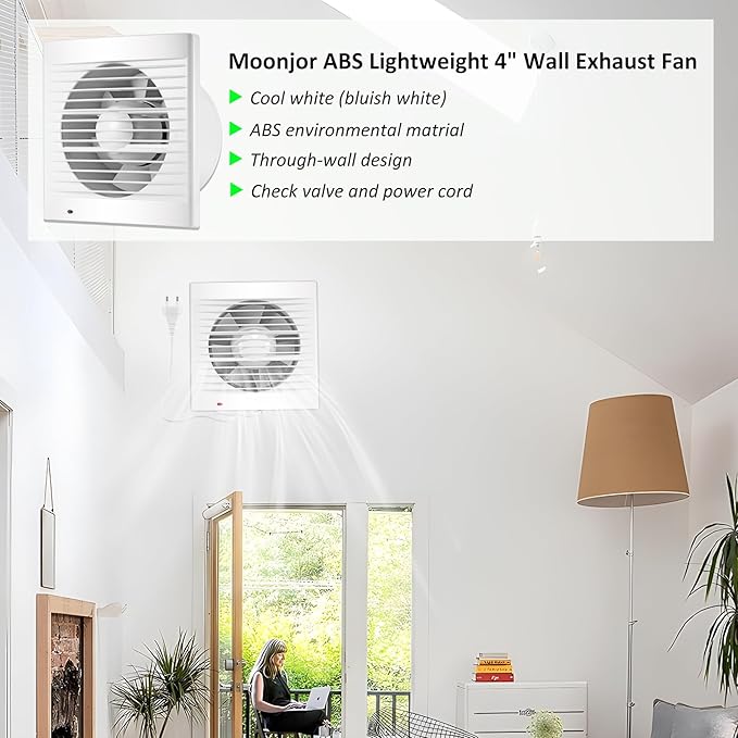 4" Exhaust Fan, 55CFM 12W Small Window Wall Mount Vent Extractor Fan for Kitchen Bathroom Workshop Garage (US Cord)